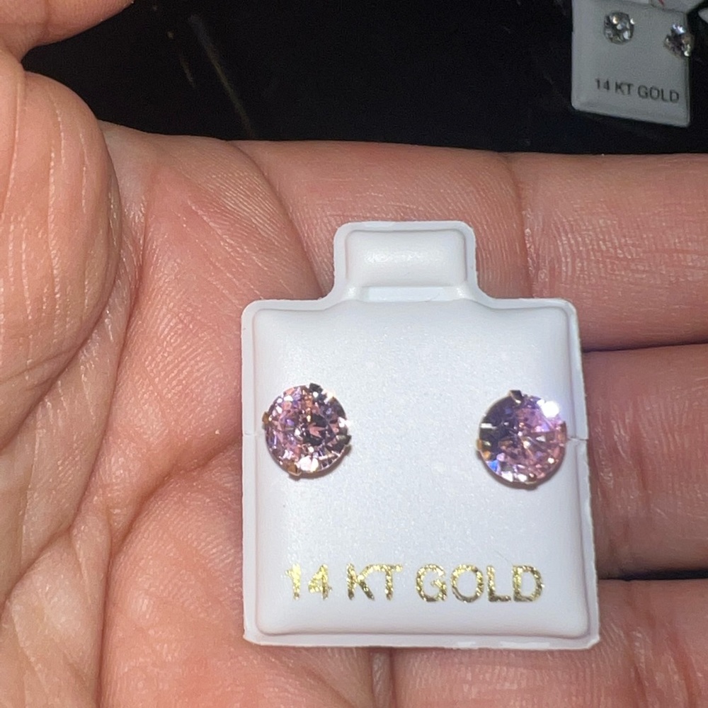 14k 7mm light pink stone October stone Italian gold stud earring